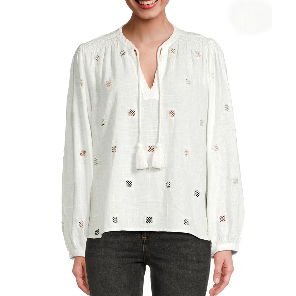 ba&sh White Eyelet Tassel Peasant Blouse